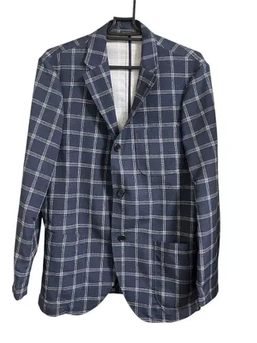 VAN 테일러드 자켓 네이비 체크 무늬