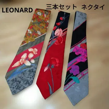 LEONARD 레오나르 꽃 패턴 넥타이 3개 세트