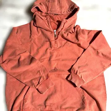 KEBOZ 후드티 자수 로고 하프 지퍼 헤비 온스 파일 안감 오렌지