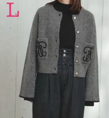 [택 포함 새상품] 시마무라 yumi 코드 자수 니트 가디건 그레이 L