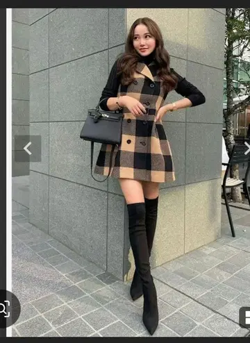 셰리에 블록 체크 베스트 원피스