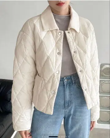 아이보리 퀼팅 다운 자켓