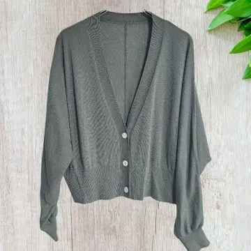 MICHEL KLEIN 올리브 그린 돌먼 슬리브 가디건 38