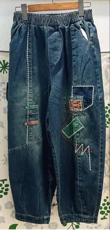 COLORK 카락 컬러풀 자수 데님 벌룬 팬츠