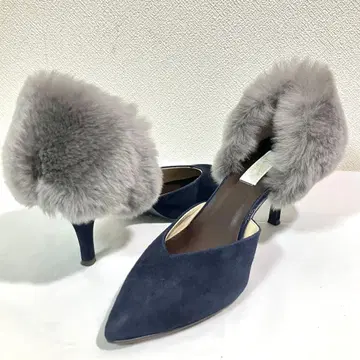 키타무라 퍼 디자인 펌프스 24 네이비