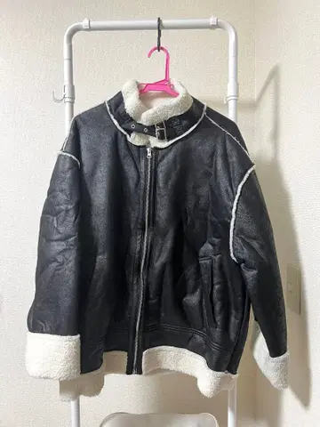 무스탕 코트 블랙 가죽 플라이트 자켓