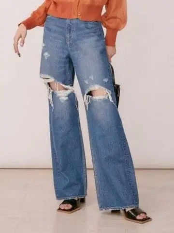 EVRIS 데미지 와이드 데님 팬츠