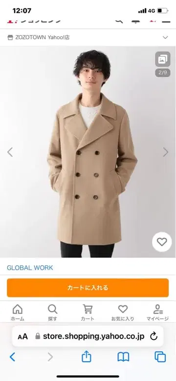 택 포함 새상품 GLOBAL WORK 체스터 코트 베이지 남성용 S