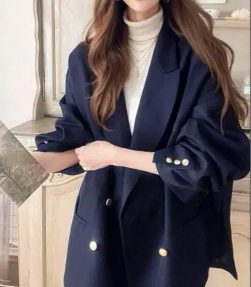 클래식 엘프 네이비 더블 브레스트 자켓 XL 오버 빅 루즈
