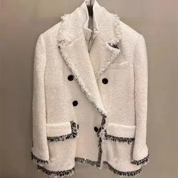 여성용 트위드풍 페이크 레이어드 더블 버튼 프린지 자켓