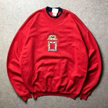 미국 빈티지 의류 자수 애니멀 개 모티브 레트로 빨간색 레드 XL