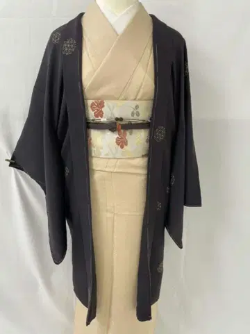 미사용 새상품 순수 실크 이중 기모노 무지감 튀는 패턴 긴 겉옷