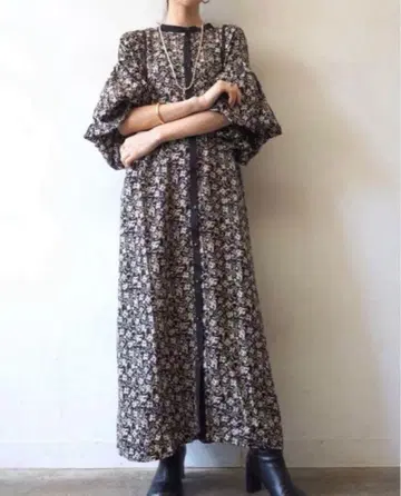 새상품 lumier 플라워 프린트 개더 볼륨 슬리브 원피스