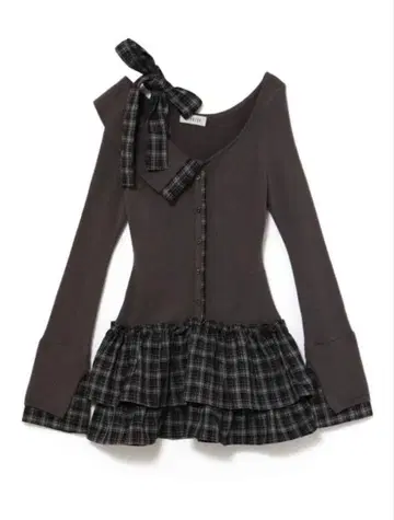 BUBBLES 체크 리본 원숄 원피스