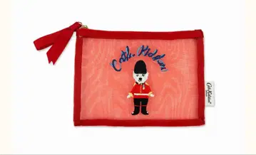 자수 디자인 메쉬 파우치 빨간색