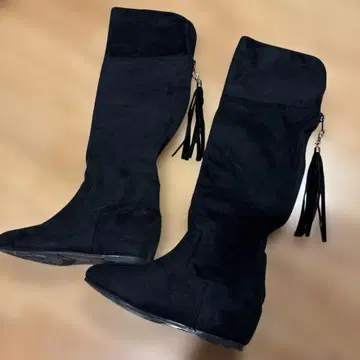 블랙 스웨이드 인솔 니하이 부츠