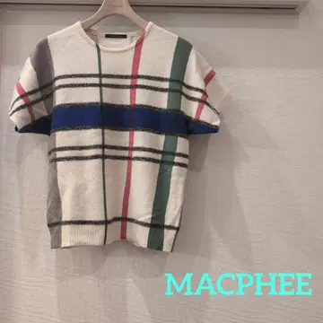[ 새상품급 ] MACPHEE 반팔 니트 스웨터 울 캐시미어 체크 무늬