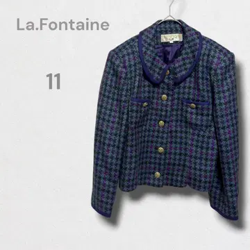 라퐁텐 트위드 자켓 골드 버튼 레트로 하운드투스 퍼플 M