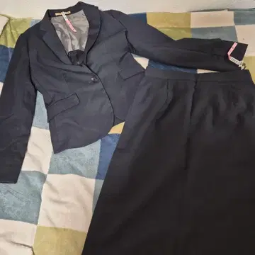 네이비 스커트 수트 싱글 버튼