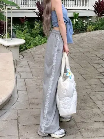 [ 익명 배송 ] nugu 사이드 프릴 스웨트 팬츠 그레이 품절 상품