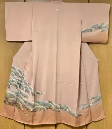 호몬기 이중 기모노 누이토리 소나무 순수 실크 중고품 핑크 yzk629