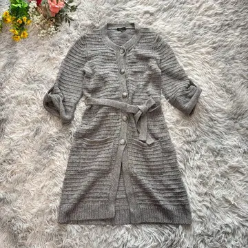 띠어리 니트 코트 가디건 [M] 2 그레이 벨트 포함 롤업