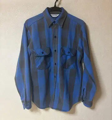 80s 파이브 브라더 플란넬 셔츠 블랙 x 파랑 M