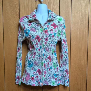 츠모리치사토 크레프리 셔츠 블라우스 주름 가공 애니멀 무늬