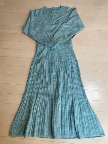 COHINA 그린 계열 니트 원피스 긴팔 플리츠 작은 키