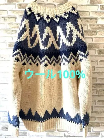 남성용 네이티브 무늬 레어 블루 울 100% 카우친 스웨터