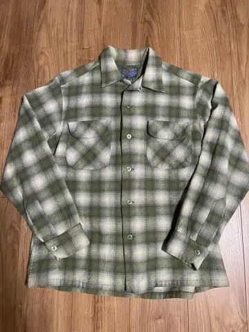 60s 펜들턴 옴브레 그린 계열 체크 무늬 울 셔츠