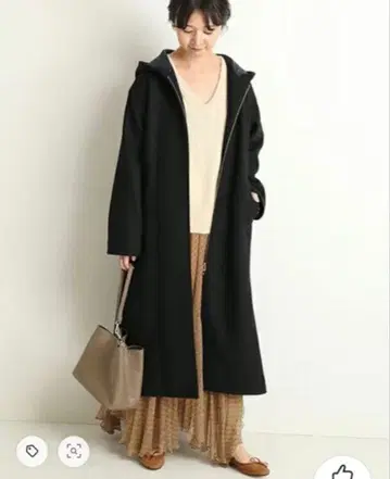 새상품급 슬로브 이에나 해밀턴 울 후드 롱 코트 골드 지퍼 블랙