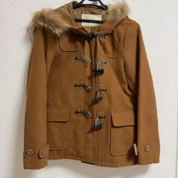 브라운 후드 부착 더플 코트