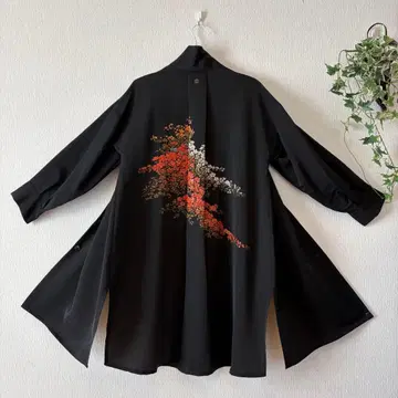 [ 기모노 리메이크 ] 롱 코트 꽃무늬/안감 겨자색