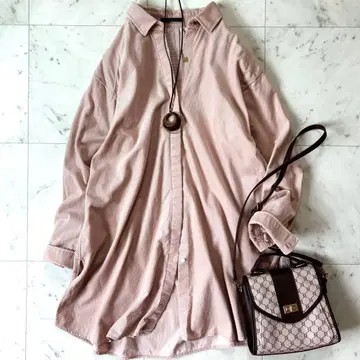 밴야드 스톰 코듀로이 와이드 셔츠 원피스 골드 버튼 핑크
