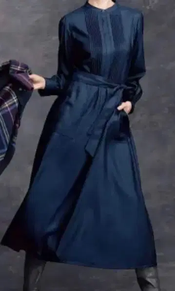 울 혼방 데님 핀턱 디자인 원피스