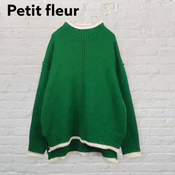 Petit fleur 그린 배색 니트 스웨터 루즈핏 F 사이즈