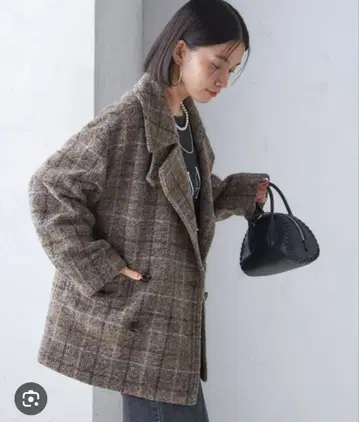 SHIPS 피코트 슬라이버 체크 숏 P 코트