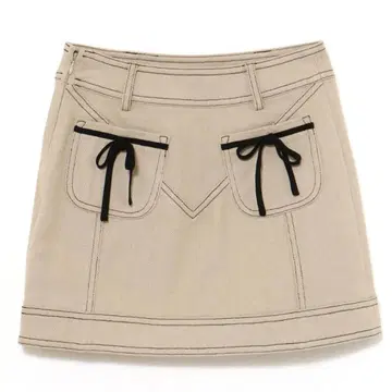 back ribbon mini skirt / beige andmary S