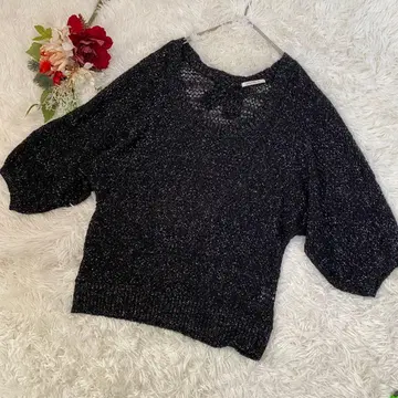 [액시즈팜] 블랙 5부 소매 니트 (M) 루즈핏