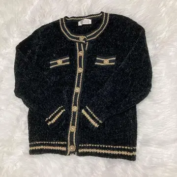 MIRANDA 버블 라메 블랙 니트 가디건 골드 버튼 레트로
