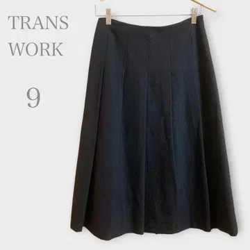 트랜스워크 플리츠 플레어 스커트 울 혼방 블랙 M 깔끔한 가을/겨울
