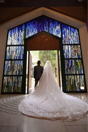 롱 웨딩 베일 비즈 자수 포함