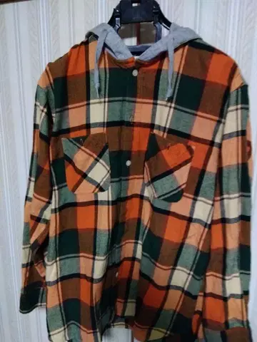 GU 체크 무늬 후드 부착 셔츠 M