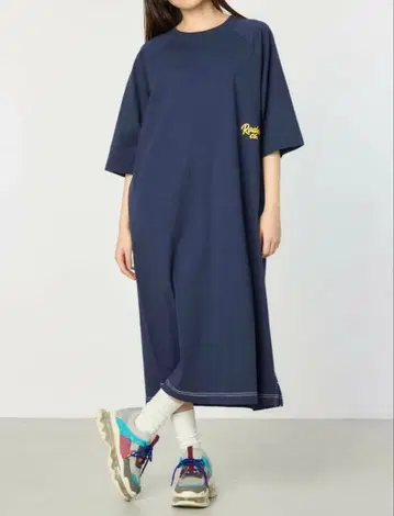 RodeoCrowns 로고 프린트 반팔 롱 원피스 네이비