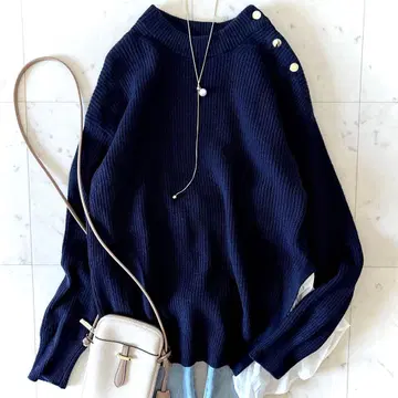 새상품급 밴야드 스톰 7G 사이드 디자인 풀오버 캐시미어 혼방 네이비