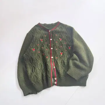 빈티지 꽃무늬 자수 로리안 니트 가디건 그린 P