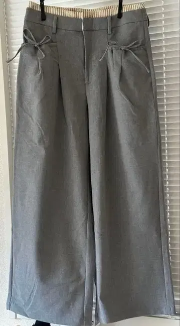 H&M 레이어드 허리 팬츠 리본 슬랙스 트라우저 그레이 더블