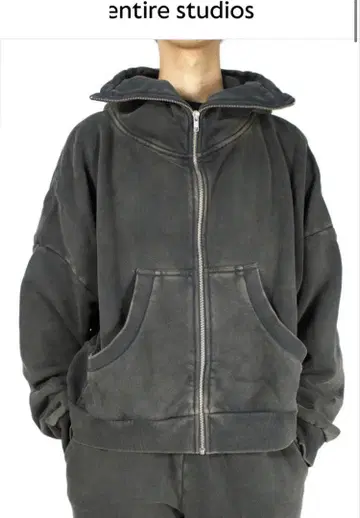 entire studios 엔타이어 XS 다크 그레이 풀 집업 후드티