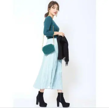 코코딜 터콰이즈 긴팔 니트 원피스